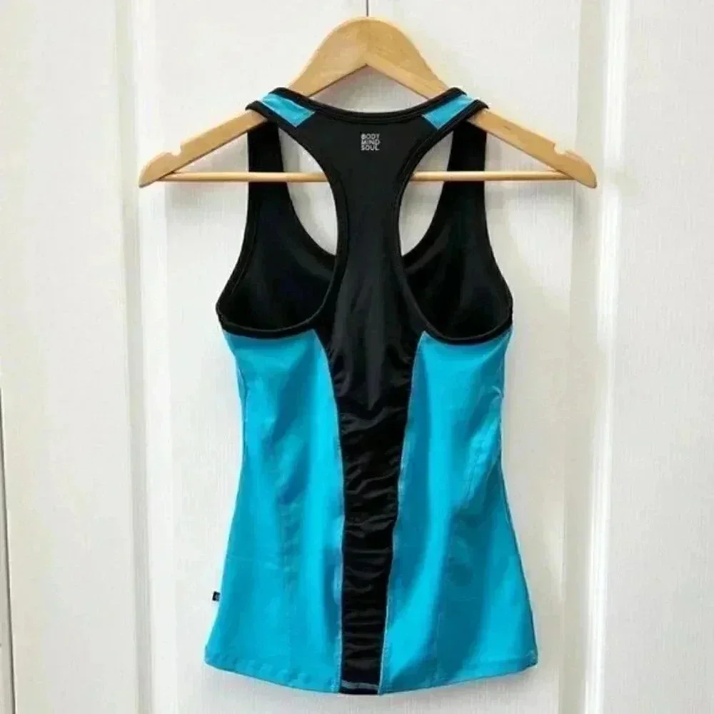 La Vie en Rose Workout Tank Top and Shorts 2 PC Activewear  Set Blue Black XS/S - Picture 5 of 12